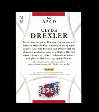 2012 - 13 Immaculate Red Clyde Drexler Rockets 4 - Color Patch AUTO 4/5 2