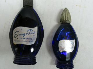 Vintage Collectible Set Of 2 " Bourjois - Evening In Paris " In Cobalt Blue Bottles