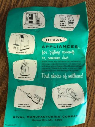 Vintage 1961 Rival Grind - O - Mat Meat Grinder - Series 358 3