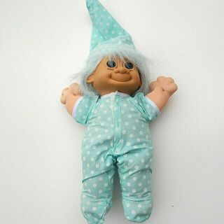 Vintage Russ Troll Kidz Plush Stuffed Doll With Pajama Outfit Blue Hair Kids