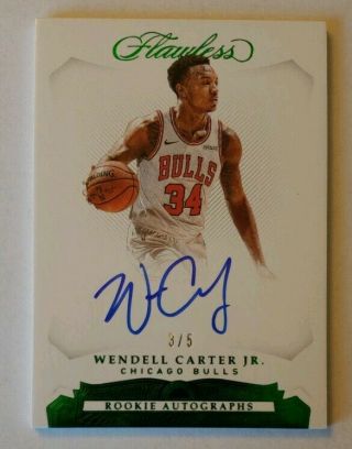 Wendell Carter Jr Rc Auto 3/5 2018 - 19 Flawless Rookie Autographs Emerald
