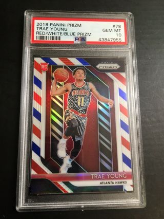 Trae Young 2018 - 19 Panini Prizm Red White & Blue Rookie Rc 78 Psa 10 Gem