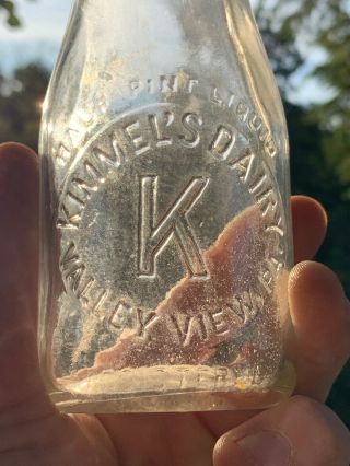 Vintage Milk Half Pint Kimmels Dairy Valley View Pa Glass Bottle