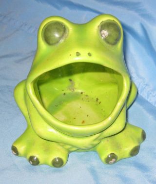 Vintage Ceramic Frog Open Mouth Scrubby Scouring Pad Sponge Holder Green