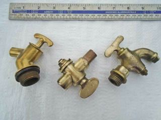Vintage Trio Of Small Solid Brass Taps Or Stopcocks Steam,  Stationary Engine Etc