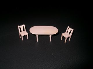 Vintage Antique Plastic Dollhouse Miniature Furniture Dining Table And Chairs