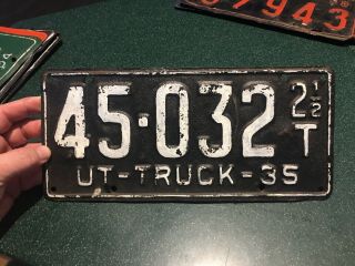 1935 Utah License Plate 2 - 1/2 Ton Truck 1935 Ut 45•032