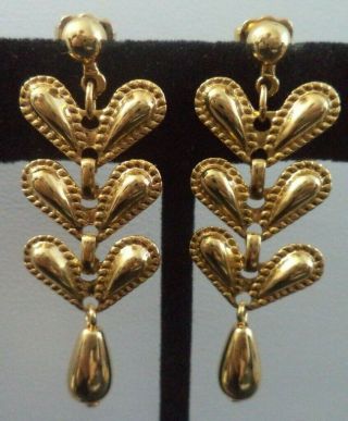 Stunning Vintage Estate Gold Tone Floral 1 3/4 " Post Earrings 5505e
