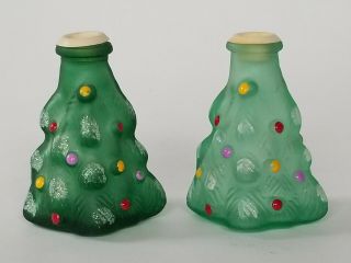 2 Old World Christmas Tree Shape Glass Light Covers Vintage Green W/ Lights