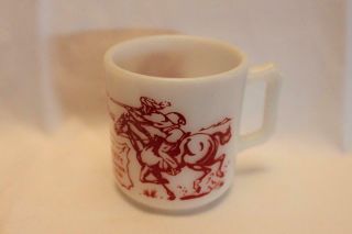 Vintage Hazel Atlas Red And White Davy Crockett Childs Milk Glass Mug