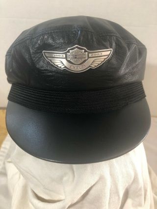 Harley Davidson 100th Year Anniversary Leather Black Cap Size S