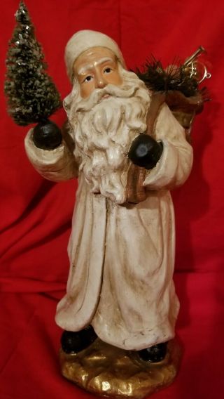 Vintage Old World Christmas Santa Claus Holding A Bottle Brush Tree 12 "