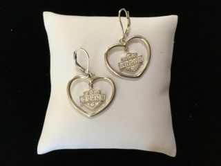 Harley Davidson Sterling Heart With Crystal Bar And Shield Drop Earrings