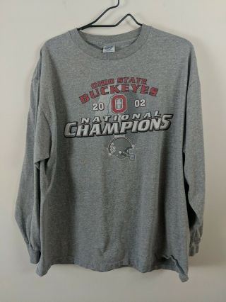 Ohio State Buckeyes 2002 National Champions T - Shirt Long Sleeve Gray Xl