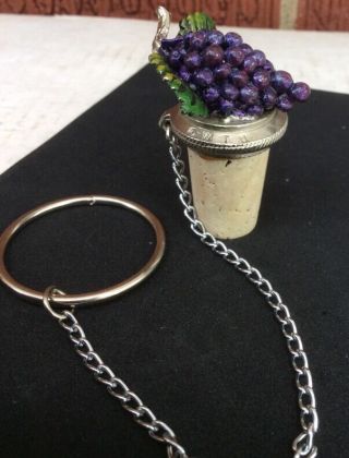 Vintage Wtu Pewter Stopper Cork Ring & Chain Grapes