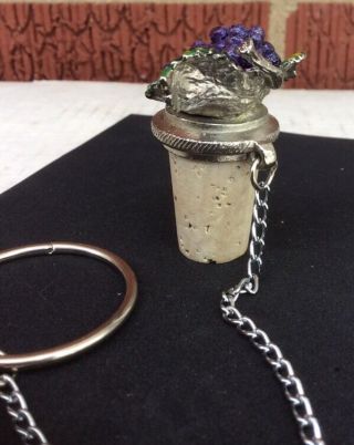 Vintage WTU Pewter Stopper Cork Ring & Chain Grapes 3