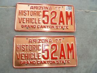Pair.  Arizona Historic Vehicle Copper License Plate 1977 52am