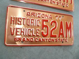 Pair.  ARIZONA Historic Vehicle Copper License Plate 1977 52AM 2
