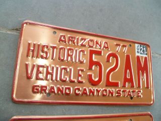Pair.  ARIZONA Historic Vehicle Copper License Plate 1977 52AM 3