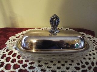 Vintage Butter Dish Glass With Silver Metal Mid Century Modern Bubble