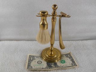 Vintage Solid Brass Shaving Razor Brush & Stand Set
