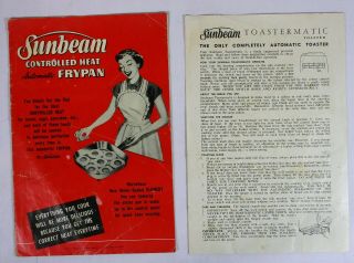 Vintage Sunbeam Controlled Heat Automatic Frypan Use Booklet,  Toastermatic Use