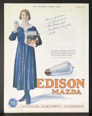 1919 Ge Edison Mazda Light Bulb Lamps Vintage Print Ad