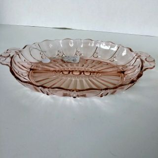 Vintage Pink Depression Glass Divided Serving/ Candy Dish with Handles 3