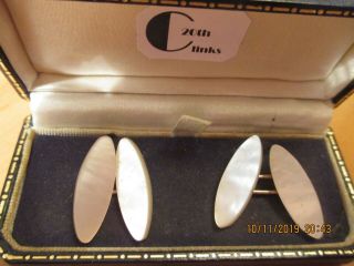 Art Deco Vintage Mother Of Pearl & Gilt Double Cufflinks