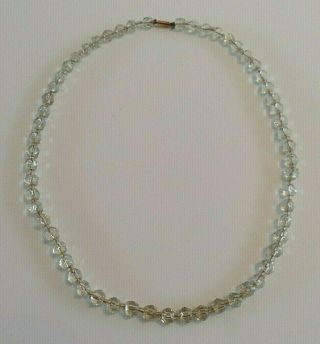 Vintage Necklace,  9ct Gold Clasp With Small Faceted Clear Glass Beads C.  1950s.