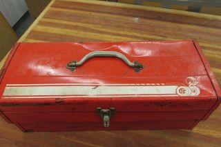 Vintage Red Metal Tool Box Black Tray Inside 19 " X 7.  5 " X 7 " Dented
