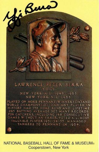 Mlb Baseball Autograph: Yogi Berra Signed On Hall Of Fame Postcard