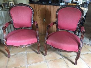 2 (pair) Vintage French Louis Xv Arm Chairs Solid