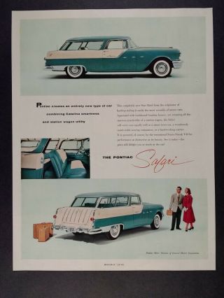 1955 Pontiac Safari Station Wagon Color Photos Vintage Print Ad