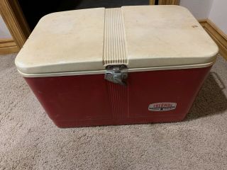 Vintage Thermos Deluxe Model Red Cooler Ice Chest W Latch,  2 Bottle Openers Usa