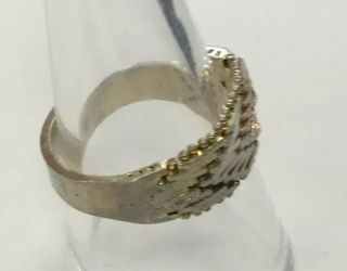 Vintage Two Tone Sterling Silver 925 Wide Unique Ring Sz 9.  25 DS39 2