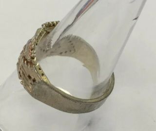 Vintage Two Tone Sterling Silver 925 Wide Unique Ring Sz 9.  25 DS39 3