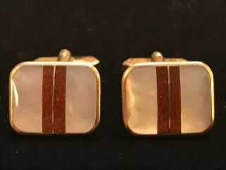 Vintage Germany Cufflinks/mother Of Pearl Square Gold Tone Mid Century Cufflinks