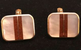 Vintage Germany Cufflinks/Mother Of Pearl Square Gold Tone Mid Century Cufflinks 2