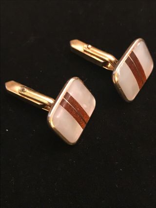 Vintage Germany Cufflinks/Mother Of Pearl Square Gold Tone Mid Century Cufflinks 3