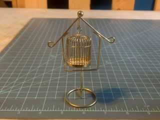 Vintage Brass Doll House Furniture Bird Cage With Stand
