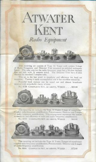 1923 Atwater Kent Breadboard Radio Brochure Models 1,  2,  3,  6,  7
