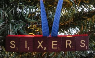 Philadelphia 76ers Sixers Red Wood Scrabble Letter Tile Christmas Ornament