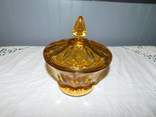 Vintage Anchor Hocking Amber Glass Fairfield Compote Candy Dish With Lid
