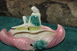 Vintage Ceramic Planter With Ballerina Sitting On Edge