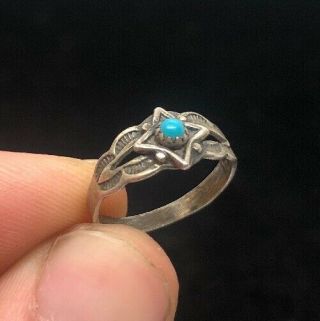 Vintage Sterling Silver Ring 925 Size 3 Native American Baby Turquoise