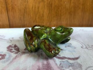 Vintage Anatomically Correct Female Frog Green Brown Glazed Ceramic 7/516