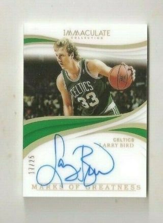 Larry Bird 2018 - 19 Panini Immaculate Auto 17/25 Marks Of Greatness On Card