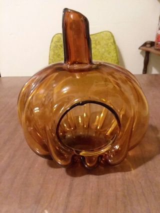 Vintage 7in Glass Pumpkin Fall Candle Holder