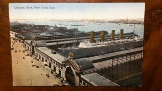 Cunard Line Lusitania From Above Chelsea Piers At York Pocard C1915